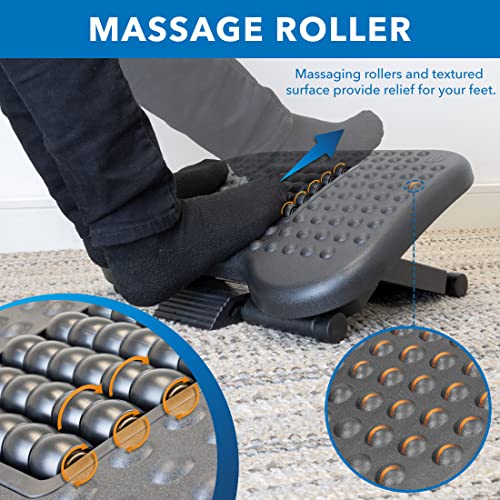 Mount-It! Foot Rest Under Desk with Massage Rollers & 3-Position Foot Pedal – Black
