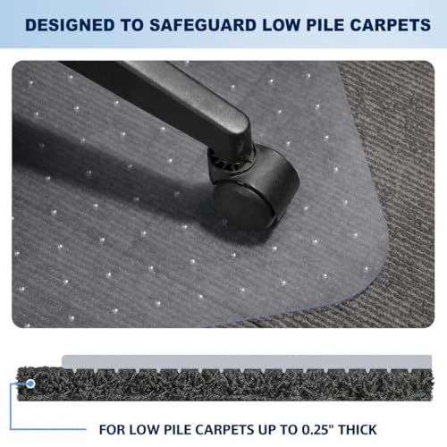 TONOS Chair Mat for Low Pile Carpet with Lip - Heavy Duty Office & Gaming Floor Protector, Semi Transparent