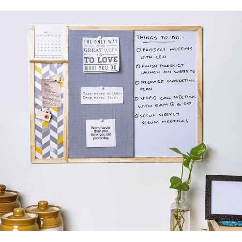 IVEI Bulletin Board - Pin and White Board Combo - Dry Erase - Combination - Metal Board - Calendar | All Purpose to-do Boards for Office, School, Home |15in X 19in|(with Metal Board Big (Grey))