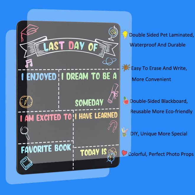 Sunboom Reusable First Day of School Sign 14x11 in Double-Sided Kindergarten & Preschool Board - Colorful Back to School Chalkboard Sign for Kids, 1pcs
