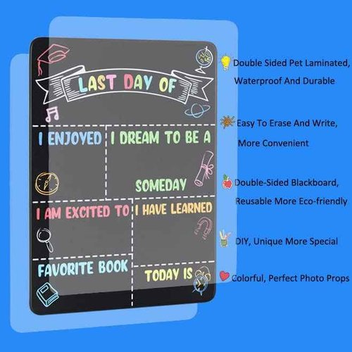 3PCS First and Last Day of School Chalkboard Sign Reusable, Back to School Board First & Last Day of Kindergarten Sign, Double Sided Schools Preschool Signs for Kids