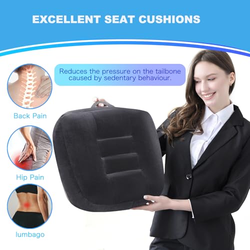 Extra Thick Seat Cushion, Large Chair Cushion Booster for Office Chair to Rise Height, Velvet Cover with Handle and Anti-Slip Bottom, PP Cotton Filling - Relieves Back Pain - 18"X16"X6" Black