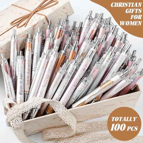 Ctosree 100 Count Bible Verse Ballpoint Pens Bulk Novelty Boho Scripture Christian Gift for Women Scripture Ballpoint Retractable Black Ink Pens Religious Gift for Vbs School Office Church Supplies