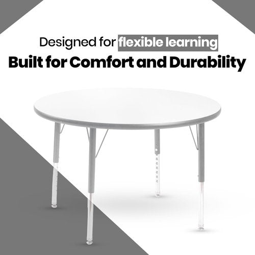 Chair and Table Set for Schools - Round Table About 36" Diameter - Height Adjustable Legs -Spray Edges - and Four Luxurious Classroom Chairs - for Commercial Spaces