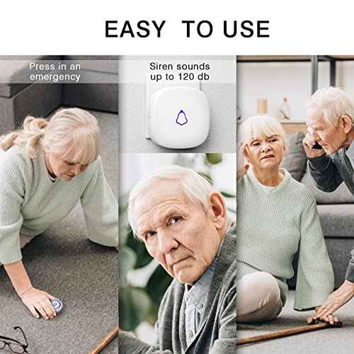 Wireless Caregiver Pager, Medical Alert Systems with 2 Call Buttons and 1 Receiver for Seniors/Elderly at Home, Emergency Panic SOS Call Bell, Nurse Calling & Patient Assistance Alert