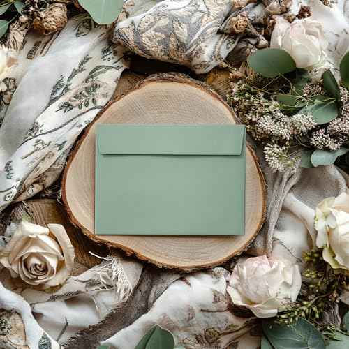 50 Packs 5x7 Envelopes, Sage Green 5x7 Envelopes for Invitations, Wedding, Postcards, Greeting Cards, Mailing