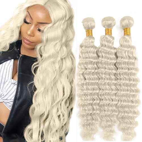 #88 Platinum Blonde Bundles Human Hair Water Wave Bundles 18 18 18 Inch Platinum Blonde Water Wave Bundle Unprocessed Brazilian Virgin Weave Hair 3 Bundle 50 Gram Per Bundle
