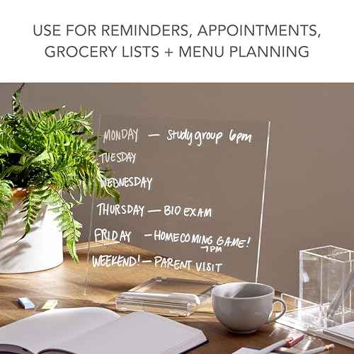 russell+hazel Acrylic Dry Erase Board and Marker, Memo Tablet for Desktop with Stand, Clear Acrylic, 12¡± x 6¡± x 11.5¡± (31384)