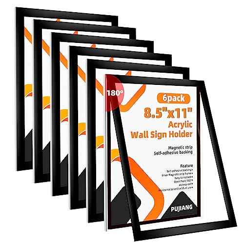 6 Pack Acrylic Sign Holder 8.5x11 Wall Mount,Clear Wall Sign Holder with Tape,Horizontal & Vertical Display,Plastic Sign Holder for Wall Door Glass Window Fridge-No Drilling