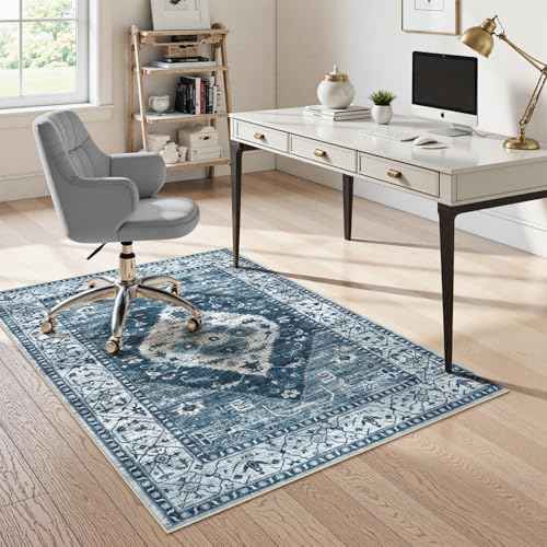Anidaroel Office Chair Mat for Hardwood & Tile Floor, 4x6 Floor Mat for Office Chair, Under Desk Rug for Rolling Chair on Hardwood, Low Pile Carpet Floor Protector Rug, Easy to Clean, Blue