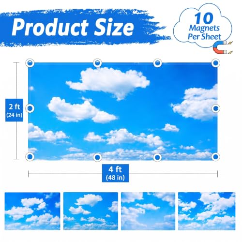 Hortsun Blue Sky Cloud Magnetic Fluorescent Light Covers 4 Pack for Classroom & Office