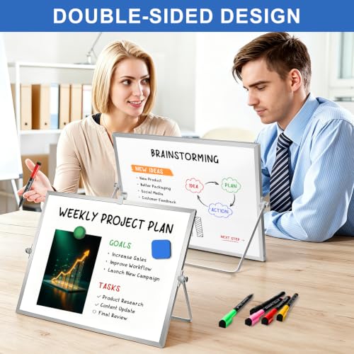 GMAOPHY Silver Double-Sided Magnetic Whiteboard with Stand 16x12"