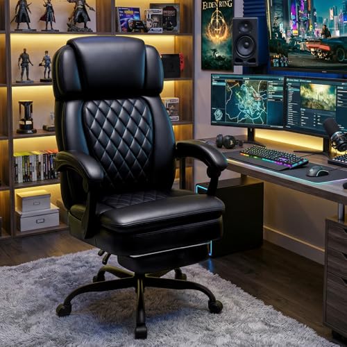 WAILOR 400lbs Executive Office Chair with Foot Rest - Black, Ergonomic Big & Tall PU Leather Chair