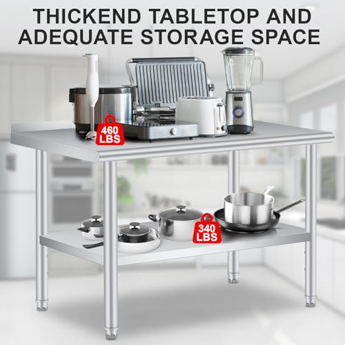 IDEALHOUSE 60x24 Inch Stainless Steel Prep Table with Adjustable Undershelf – Rooted Heavy-Duty, Silver