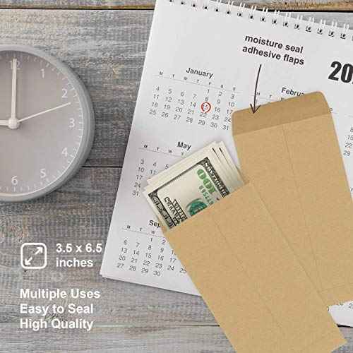 Money Envelopes, 500 Pack Kraft Cash Envelopes, Small Parts Envelopes with Gummed Seal, 3.5 x 6.5 Inches