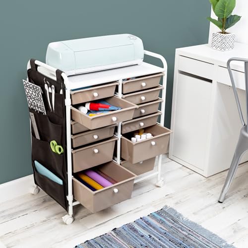 Honey-Can-Do Honey Can Do 12-Drawer Metal Rolling Storage Cart with Side Pockets CRT-09104 White