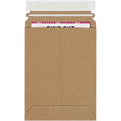 Aviditi 6 x 8" Stayflats Brand Rigid Flat Mailers, Kraft (Pack of 100) Photo Document Mailers, Peel & Seal Closure, Tear Strip Easy Opening.