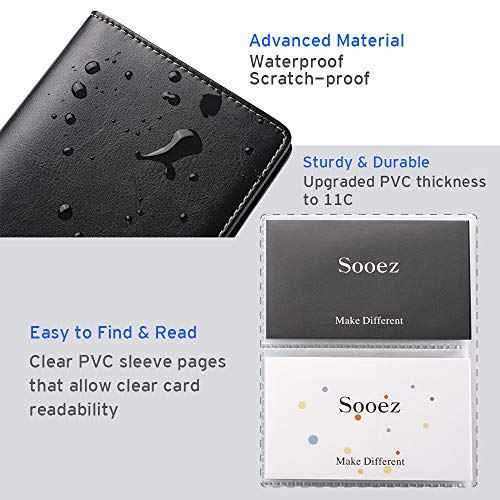 Sooez Leather Professional Business Card Book Holder Organizer, 240 Capacity Credit Card Booklet, PU Name Cards Holder Storage File for Men Women, 7.7 x 4.5 Inch, Black
