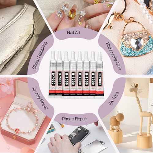 8 PCS 15ml B7000 Glue Clear with Precision Tip, Rhinestone Glue for Nail, B-7000 Glues for Craft Glues, Jewelry Making, Nail Art, DIY, Makeup, Shoes