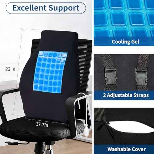 21.7'' Extra Long Gel Lumbar Support Pillow for Office Chair - with Adjustable Air Pump, Lumbar Cushion for Lower Back Pain Relief, Back Rest Support Pillow for Car, Wheelchair, Adjustable Straps