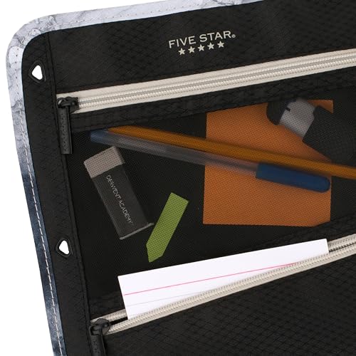 Five Star Black/Grey 11x9 Inch Zipper Pencil Pouch for Binders & Storage
