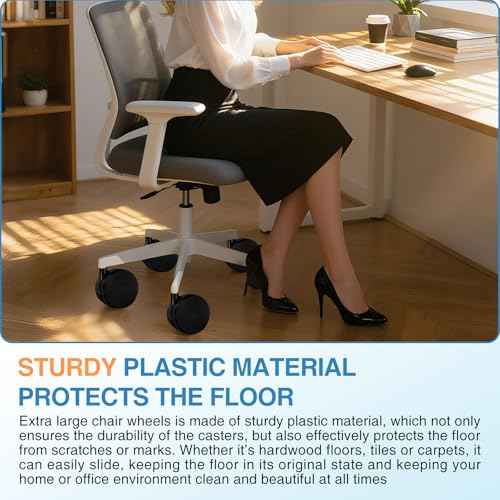 5 Pcs 4'' Extra Large Chair Wheels, Large Office Chair Wheels, Heavy Duty Office Twin Chair Casters Replacement 7/16 x 7/8 Grip Ring for Furniture Hardwood Floor Computer Desks