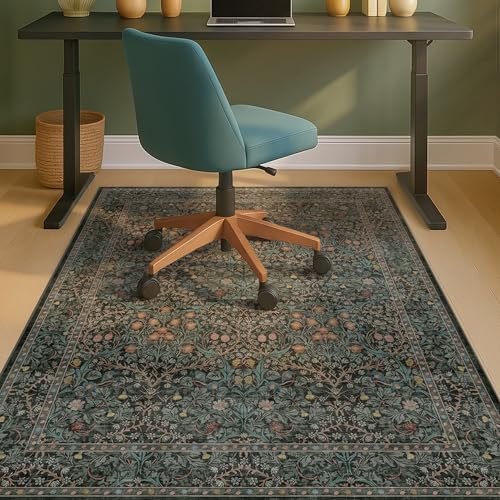 JTJ 48x60 Dark Green Forest Vintage Office Chair Mat Rug – Non-Slip 4ft x 5ft