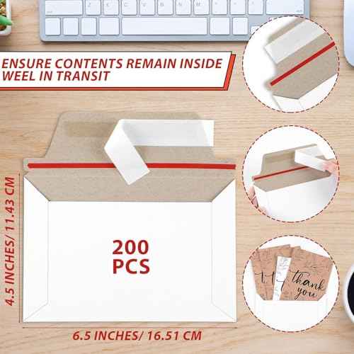 party greeting 200 Pcs 6.5 x 4.5 Rigid Mailers with Self Seal Envelopes Stay Flat Photo Mailers Sports Cards Rigid Envelopes for Postcard CD Comic Book Card Shipping Protector