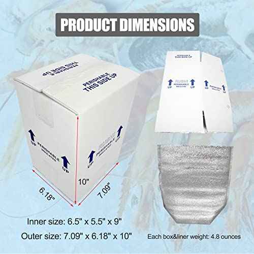 7x6x10¡° Small Insulated Shipping Boxes for Frozen Food, 8 Pack Double Insulated Carton with Aluminum Foil Insulated Bag Liner, Reusable Perishable Shipper Cooler Packaging Box