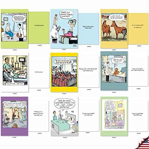 NobleWorks - 36 Assorted Hysterical Get Well Bulk Box Set Greeting Cards Envelopes - Mix Funny Feel Better Variety Pack for Men, Women (36 Designs, 1 Each) - Happy and Healthy AC2798GWG-B1x36
