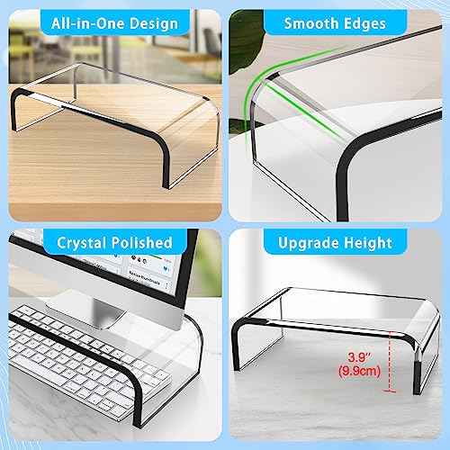 AboveTEK Acrylic Monitor Stand ? Clear Monitor Riser & Computer Desk Stand, Premium Acrylic Laptop Stand for Home Office, PC TV Stand with Keyboard Storage Heavy Duty Desk Riser