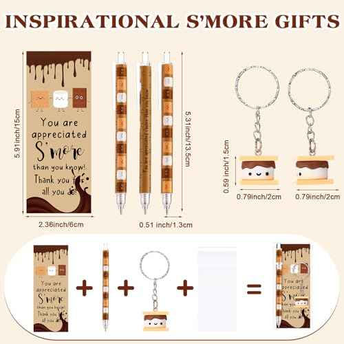 75 Sets S'More Marshmallow Appreciation Gifts Bulk Thank You Keychains Pen for Employee Coworkers Staff Teachers