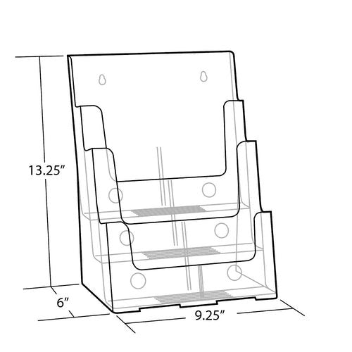 Azar Displays 252378, Brochure Holder, Acrylic Desk Organizer, Three Tier Document, Magazine & Sign Holder, Wall Mount Desk Accessories, Literature Display Stand, Divider for 4" Pamphlets, 8.5"x11"