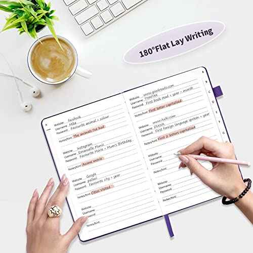 Password Book with Alphabetical Tabs, Hardcover Password Keeper, Password Notebook Organizer for Computer and Internet Address Website Login, Gifts for Home and Office, 5.3''x 7.7''- Purple