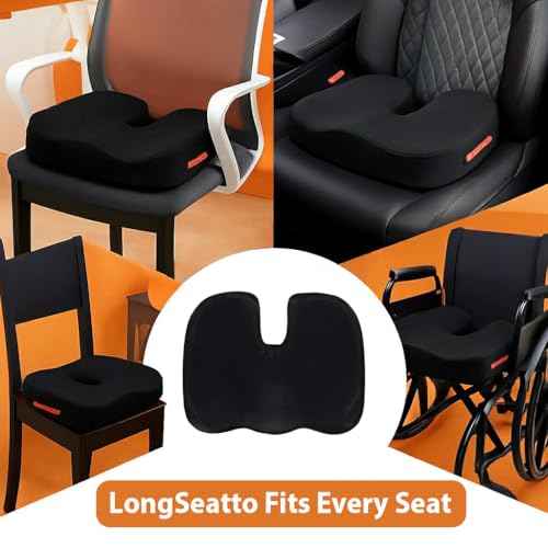 Memory Foam Seat Cushion with Carrying Bag & Cooling Gel for Office Chair, Wheelchair, Travel, Car Seat, Gaming Desk for Coccyx & Tailbone & Back Pain Relief, Sciatia Support