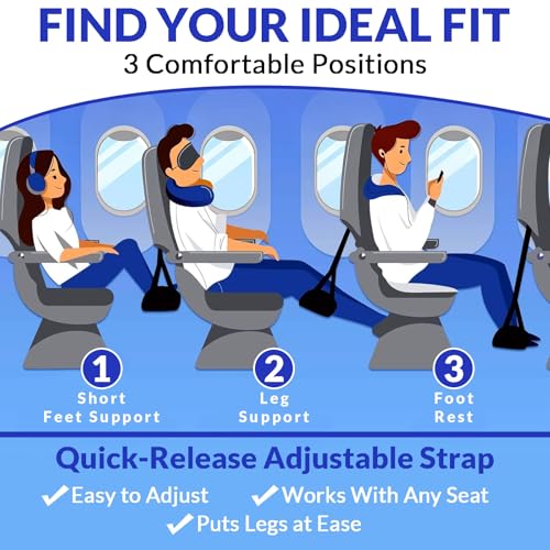 AroSpark 2-Pack Adjustable Airplane Footrest Hammock with 22-36in Strap