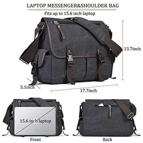 Vintage Canvas 15.6 inch Laptop Messenger Bag for Men Women, College Computer Satchel Shoulder Bag Travel Office Briefcases