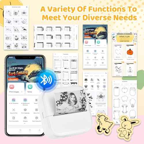 Print Pods Mini Printer, Sticker Maker Machine M02X, Mini Portable Pocket with Sticker, Bluetooth Inkless Receipt for Phone, Thermal Portable Printer for Journal, Note, Photos, Learning