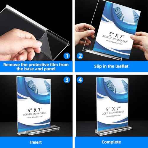 24 Pack Acrylic Sign Holder 5 x 7, Double-Sided Clear Sign Holder Plastic Stands for Display, T Shape Acrylic Table Sign Stands for Office Store Restaurants Wedding Party Decoration