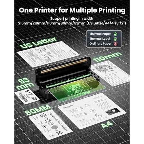 Itari Portable Printer - Portable Printer Wireless for Travel, Bluetooth Printer for Android and iOS Phone, Tablet, Inkless Thermal Compact Printer for Home, School, Office, Support A4 & US Letter