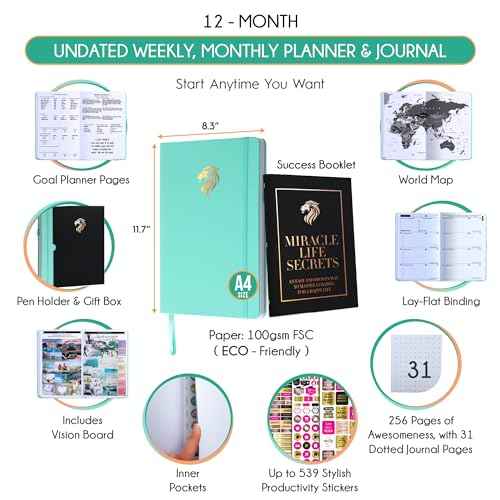 Life Planner - Undated Daily, Weekly & Monthly Planner with Budget Section | A 12 Month Journey to Increase Productivity & Happiness | Life Organizer & Gratitude Journal - Horizontal Format