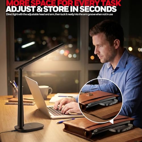 Honeywell LED Desk Lamp for Home Office, Eye-Caring Dimmable Reading Light - Black