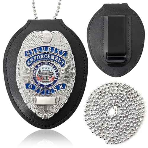 Badge with Leather Badge Holder, Enameled & Plated, Suitable for Dress Up, Role Play-Silver