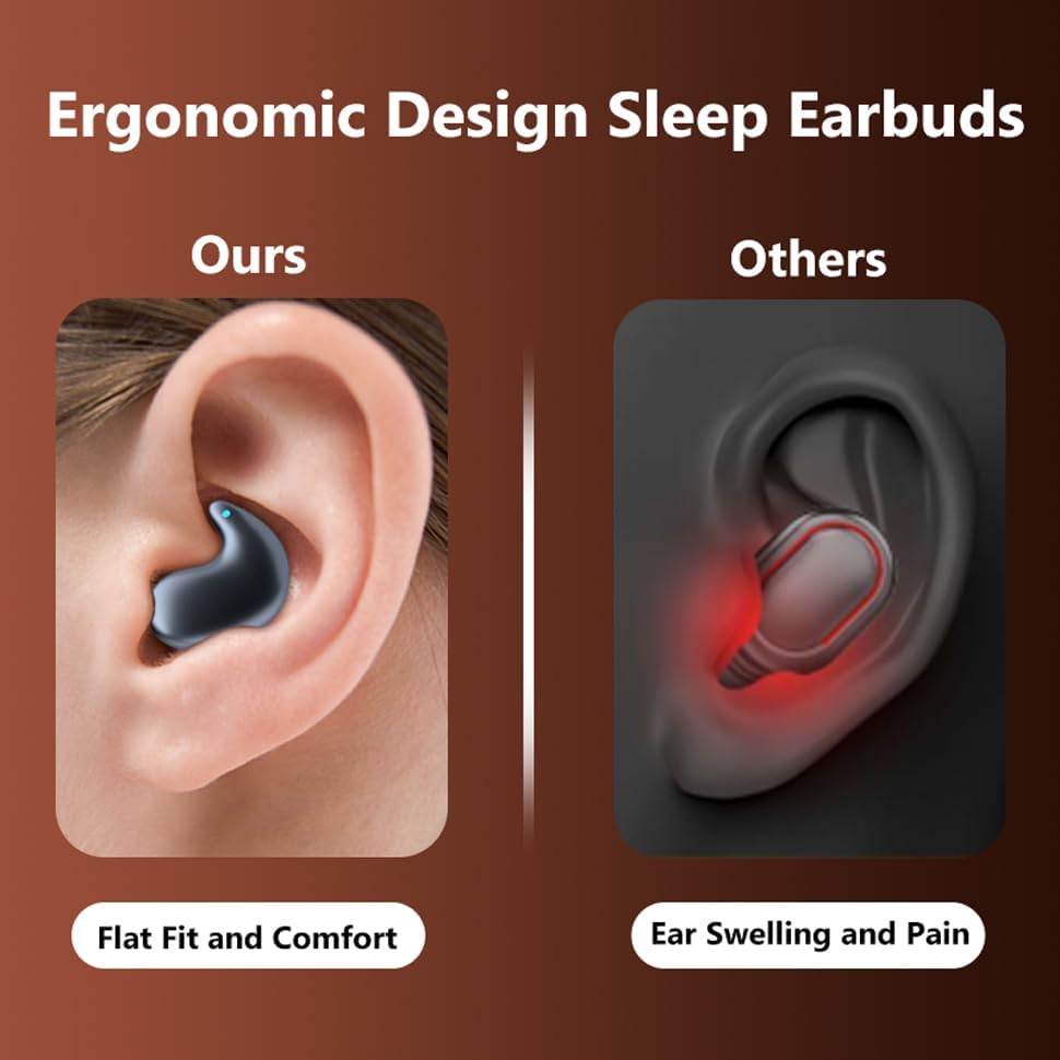 Skiennix Wireless Sleep Earbuds - Comfortable Mini Headphones for Side Sleepers | Noise Cancelling, IPX4 Waterproof, Bluetooth 5.3 (Black)