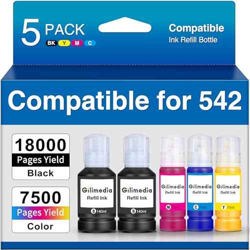 GILIMEDIA 542 Pigment Ink Refill Bottles Compatible for Printer ET-5150 ET-5170 ET-5180 ET-5800 ET-5850 ET-5880 ET-16600 ST-C5000 ST-C5500 ST-C8000-542 Ink 5 Pack
