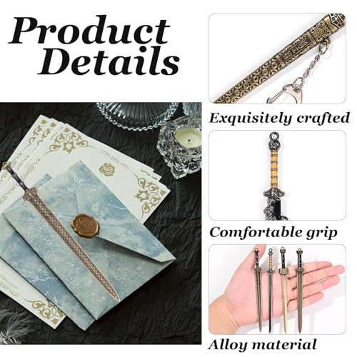 Bogigul 4PCS Mini Ancient Sword Letter Opener with Sheath - 4.5in Desk Mail Opening Tool