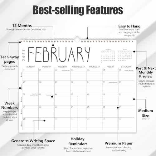 GuassLee 2027 Wall Calendar Jan-Dec 12 Months 14x11 Inches Minimalist Design