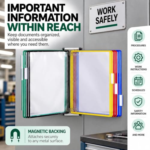 Magnetic Wall Mount Document Organizer with 10 Pockets for Office & Commercial Use