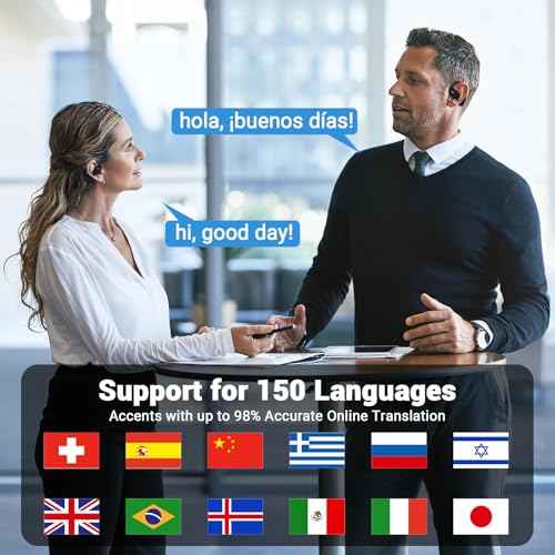 Translation Earbuds Real Time- Souroyea 150 Languages Two-Way AI Translator Open Ear Headphones Device, ENC Noise Cancelling & 10H Playtime for Travel Tour Guide, Business Meeting & School (Blue)