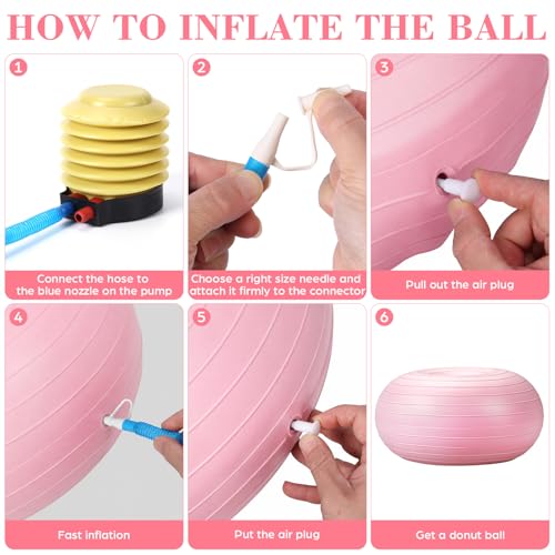 CHMKMPZG 2 Pack Inflatable Yoga Ball Chair 17.3" Donut Pink Non-Slip Stability Seating